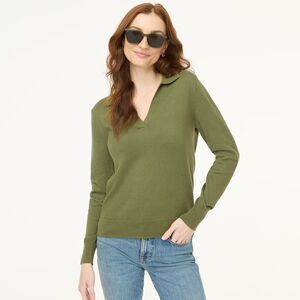 New J.Crew Factory Cotton Sweater-Polo Olive Green Women Size L XXL $89